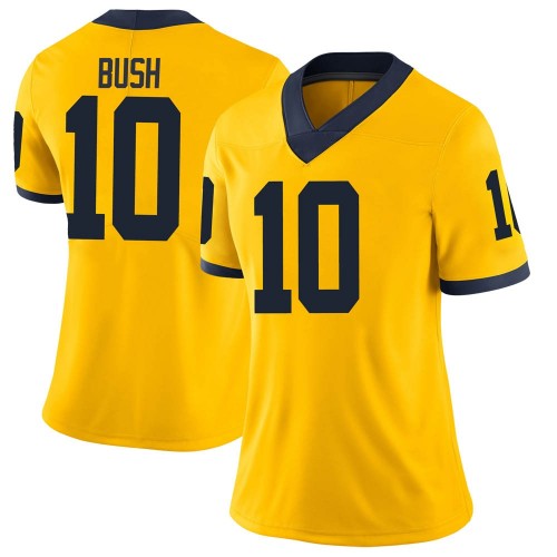 Devin Bush Michigan Wolverines Women's NCAA #10 Maize Limited Brand Jordan College Stitched Football Jersey DHF8754MJ